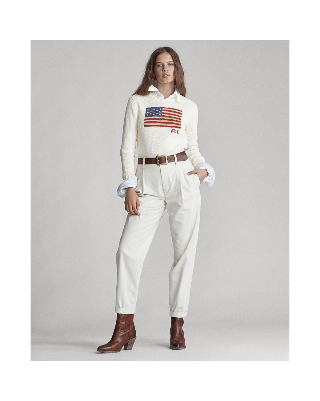 Polo Ralph Lauren Flag Cotton Crewneck Jumper in White | Lyst