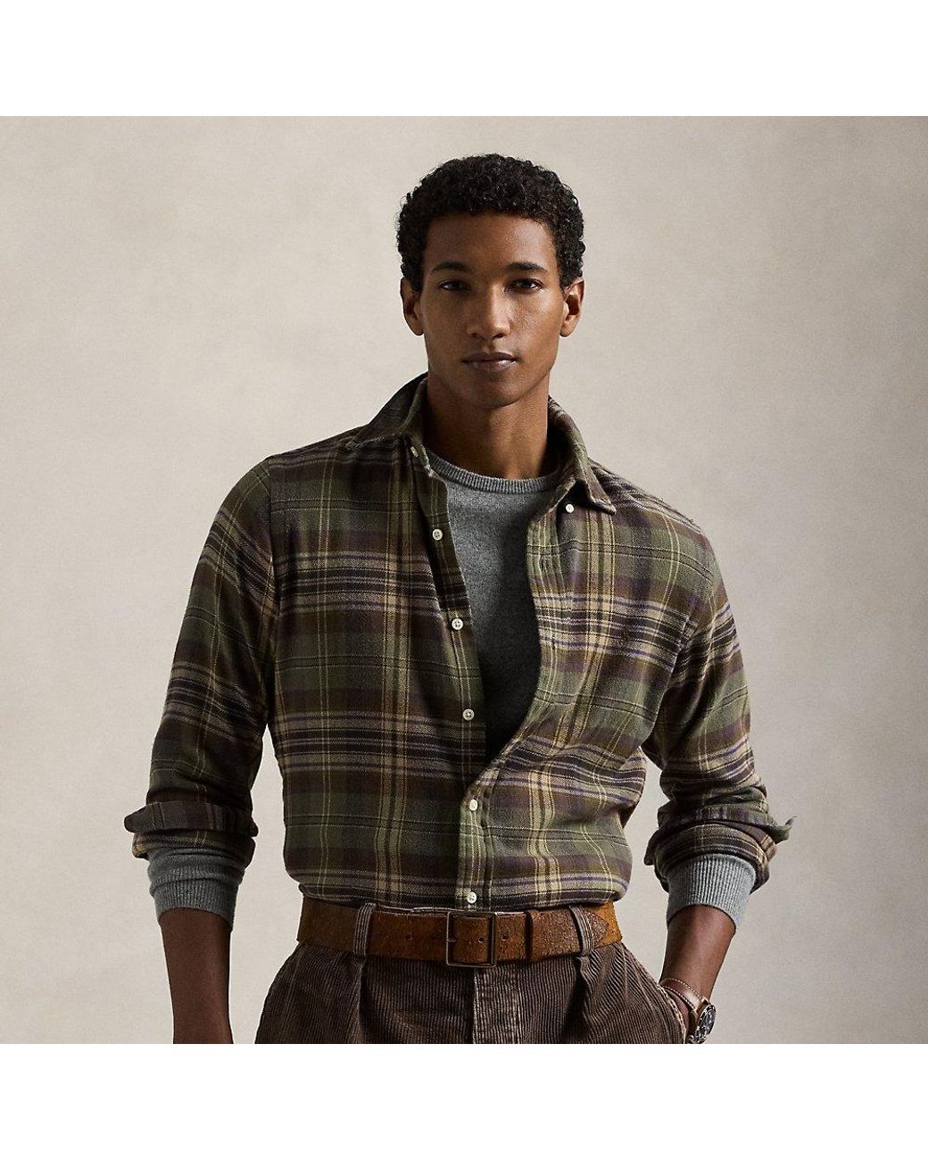 Polo Ralph Lauren Custom Fit Plaid Brushed Flannel Shirt in Green for ...