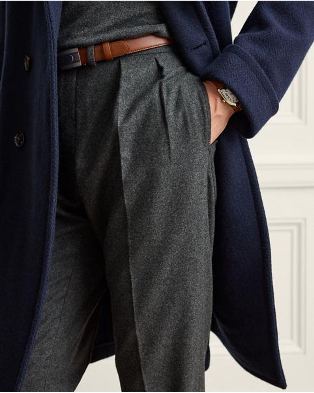 Ralph Lauren Blue Gregory Hand-Tailored Flannel Trouser for men