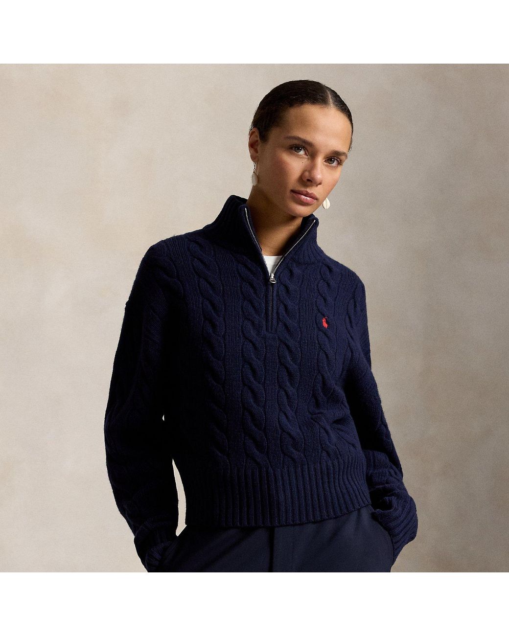 Polo Ralph Lauren Blue Cable Wool-Cashmere Half-Zip Sweater