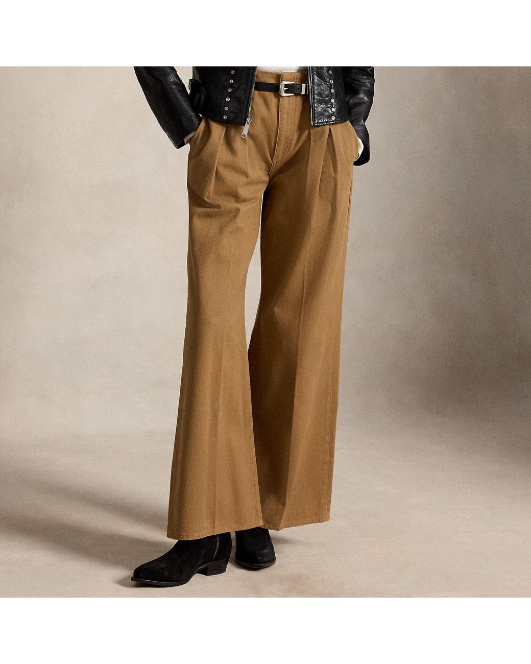 Polo Ralph Lauren Brown Pleated Cotton Wide-Leg Trouser