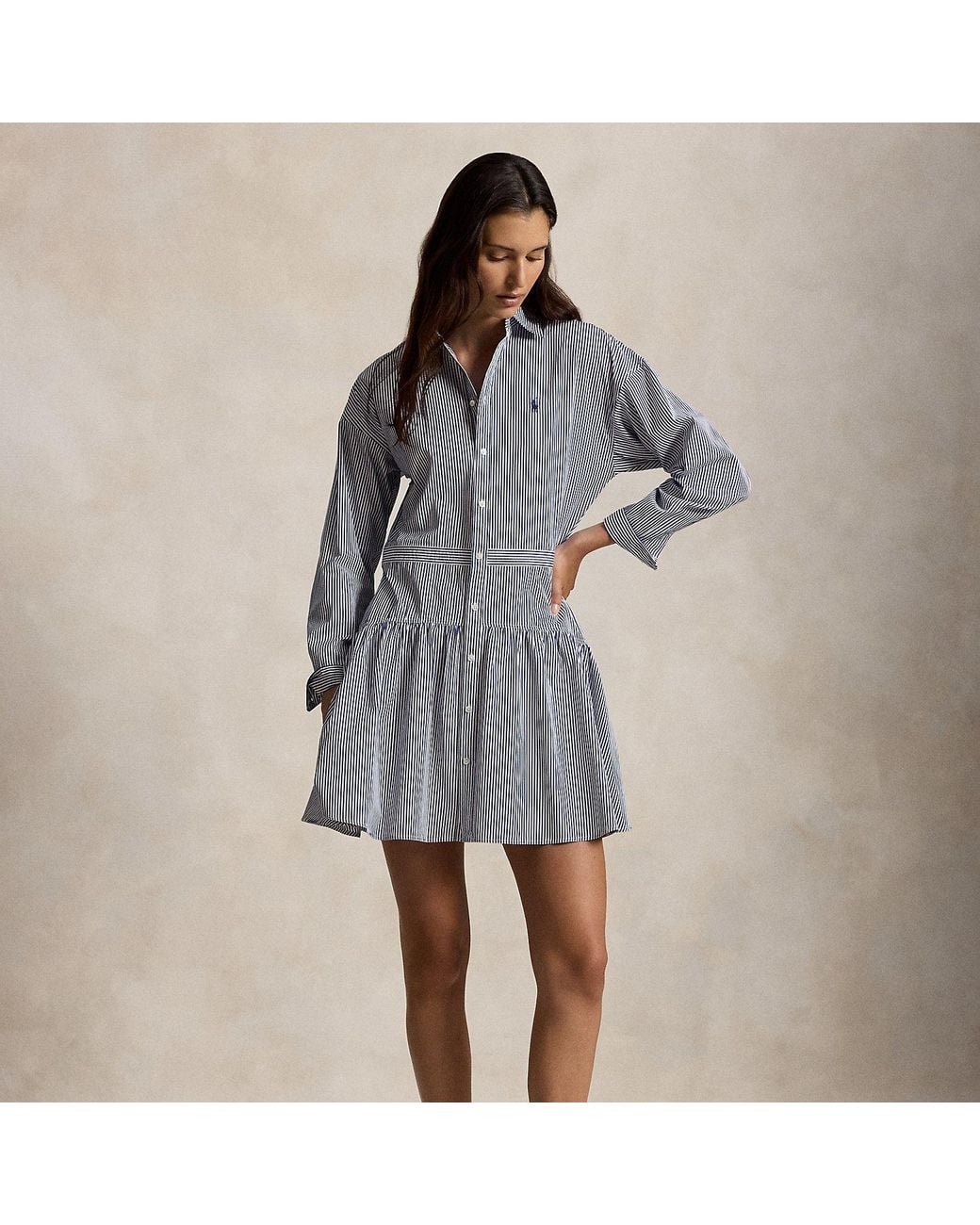 Polo Ralph Lauren Blue Striped Cotton Poplin Paneled Shirtdress