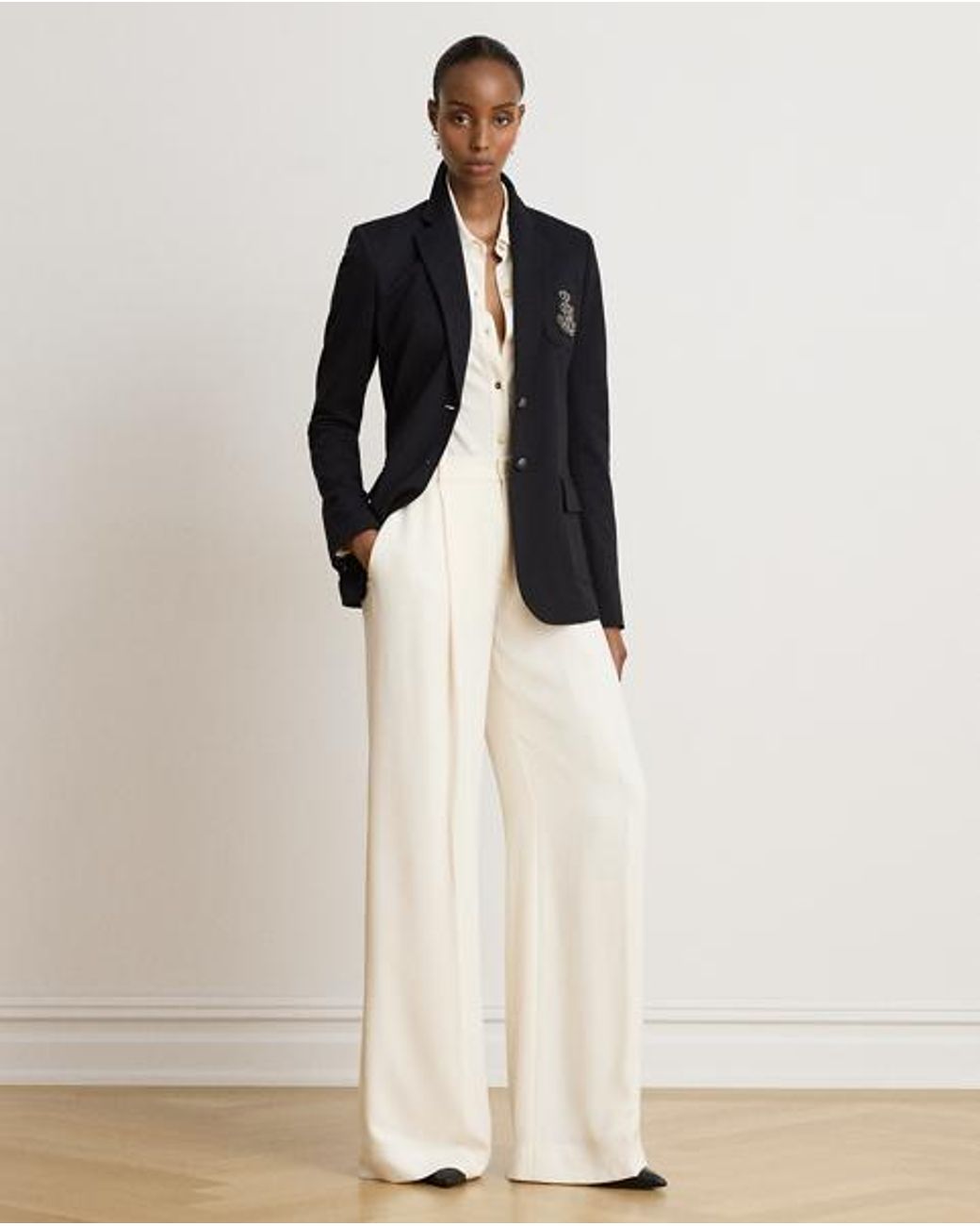 Ralph Lauren Black Rhinestone-Bullion Stretch Ponte Blazer