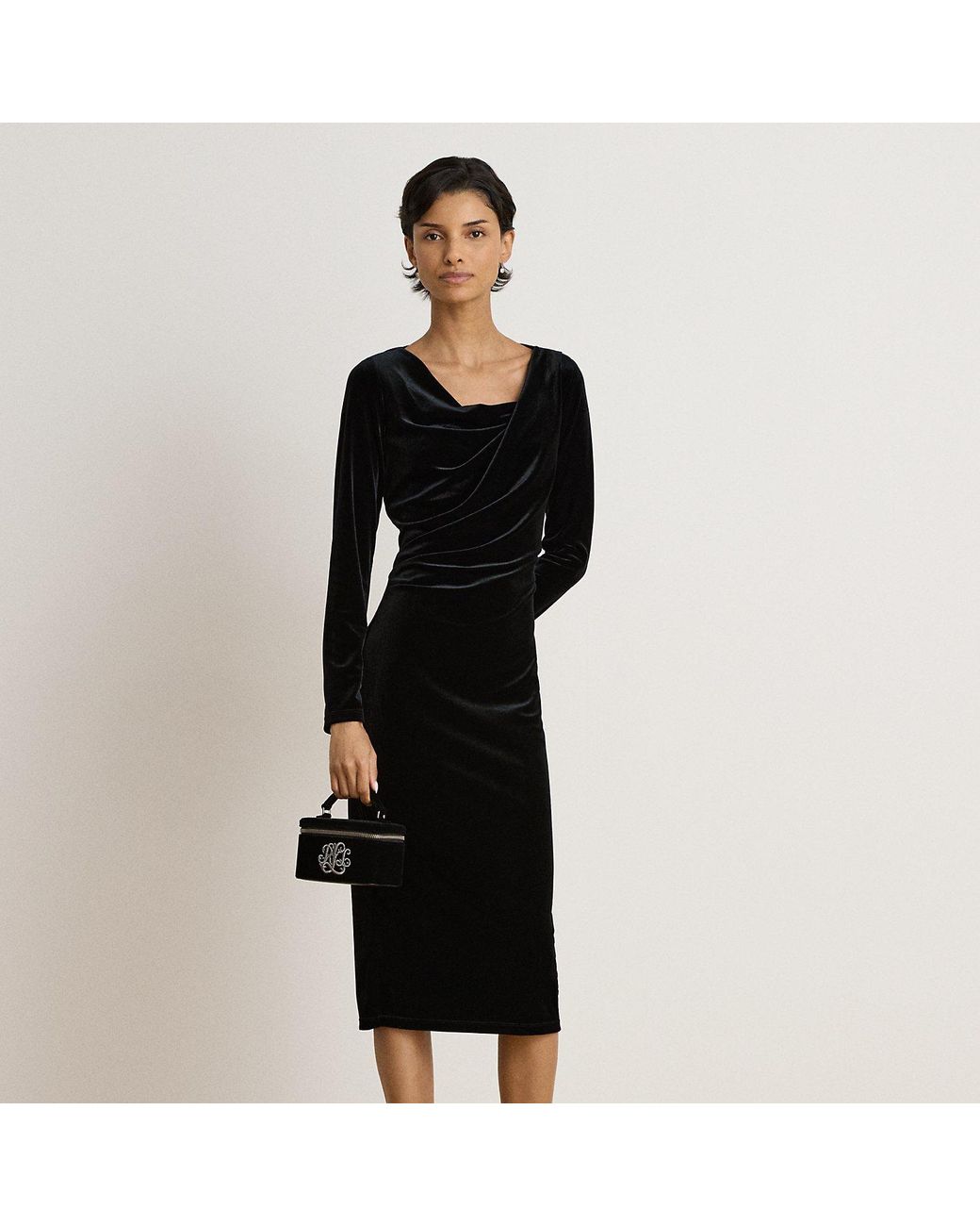 Ralph Lauren Black Long-Sleeve Velvet Dress