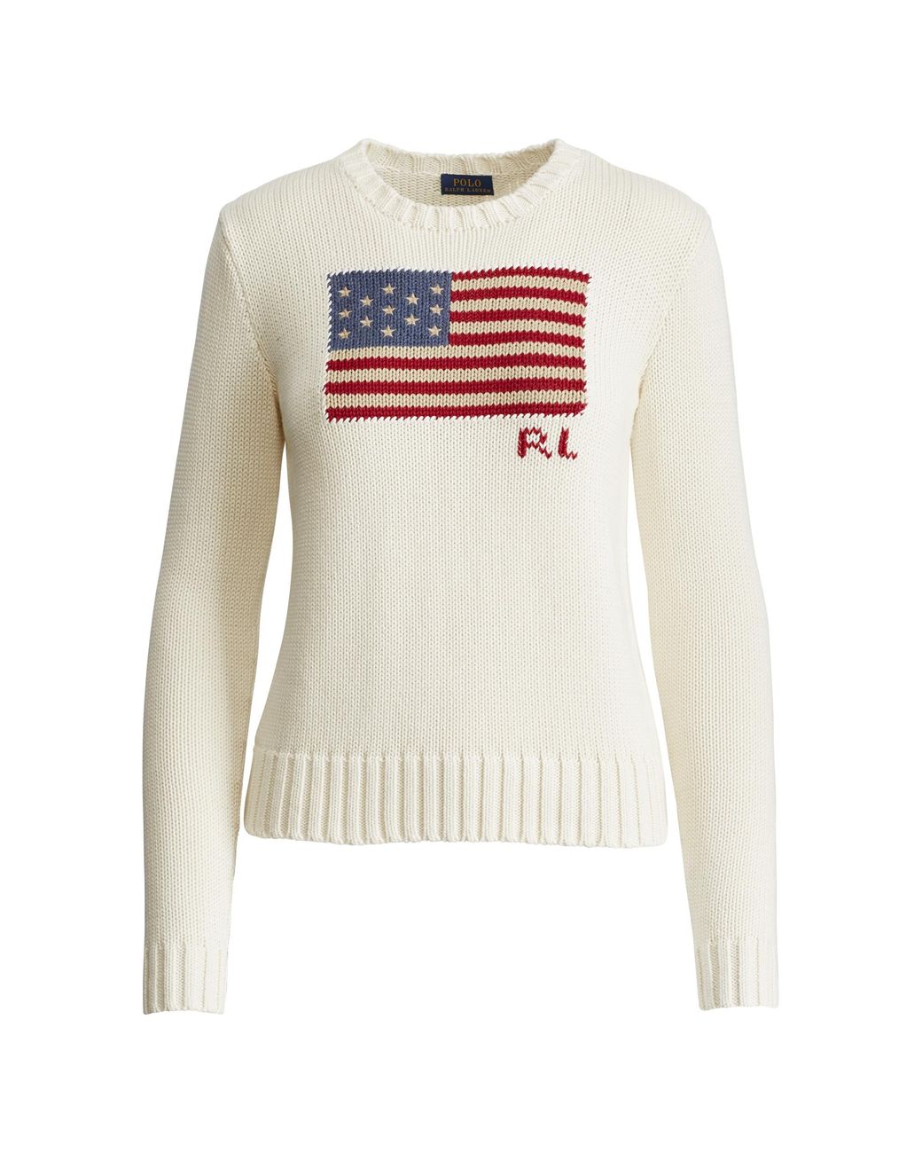 Polo Ralph Lauren Flag Cotton Crewneck Jumper in White | Lyst