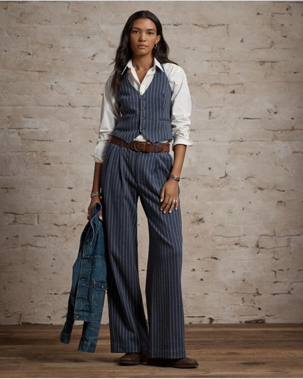 RRL Blue Pinstripe Double-Knit Halter Waistcoat