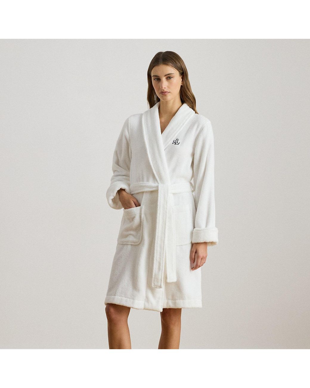 Ralph Lauren White Cotton Terry Shawl-Collar Robe
