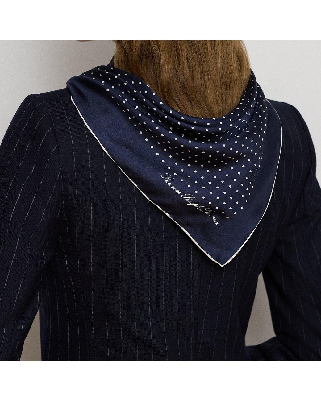 Ralph Lauren Blue Polka-Dot Silk Twill Square Scarf