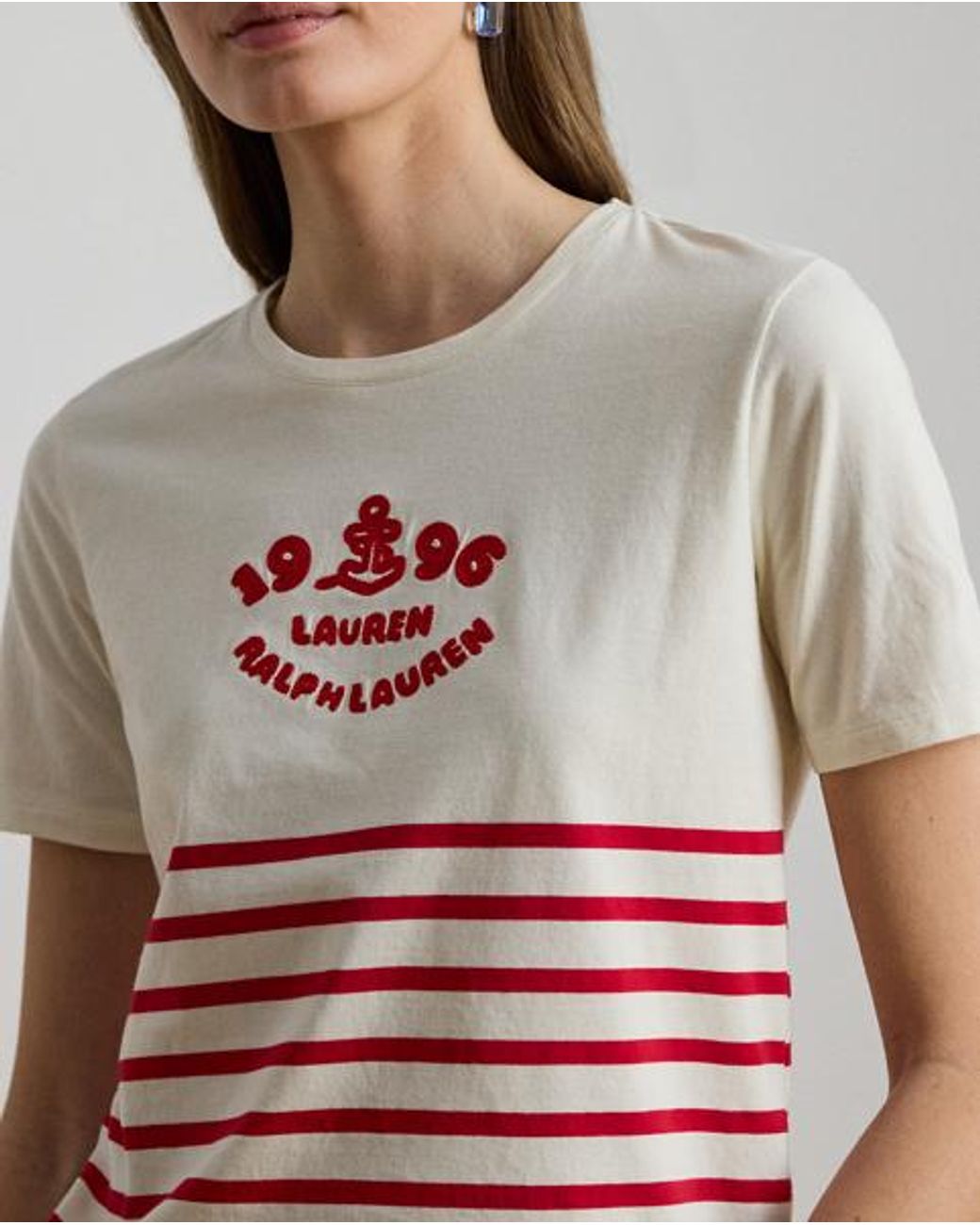 Ralph Lauren Red Gestreiftes T-Shirt Mit Logostickerei