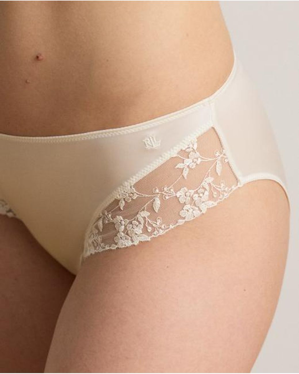 Ralph Lauren White Embroidered Mesh & Satin Tap Short Brief