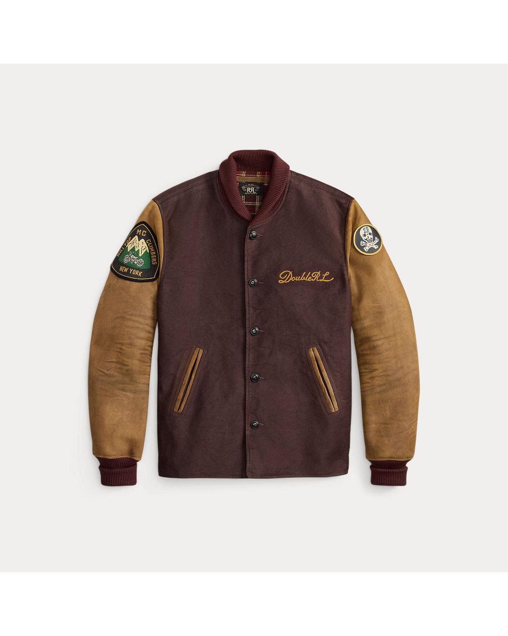 RRL Black Leather-Sleeve Baseball Jacket for men