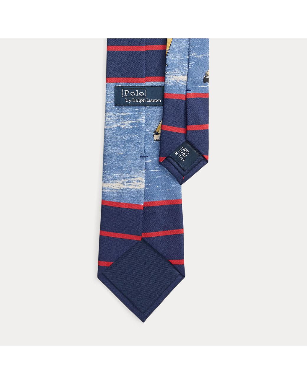 Polo Ralph Lauren Blue Striped Sailboat-Print Silk Tie for men