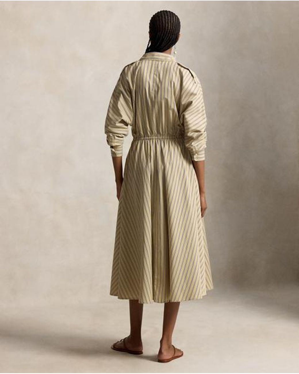 Polo Ralph Lauren Natural Striped Cotton Canvas Utility Shirtdress
