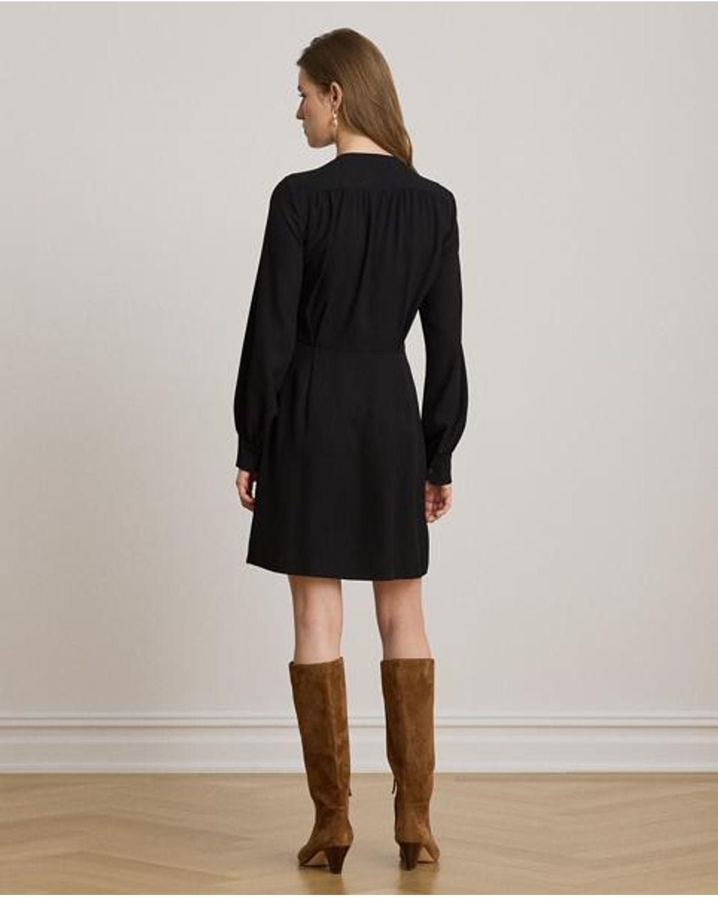 Ralph Lauren Black Double-Breasted Georgette Dress