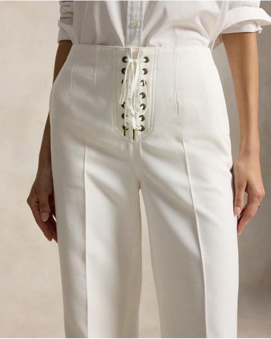 Polo Ralph Lauren White Beaton Cotton-Wool Lace-Up Trouser