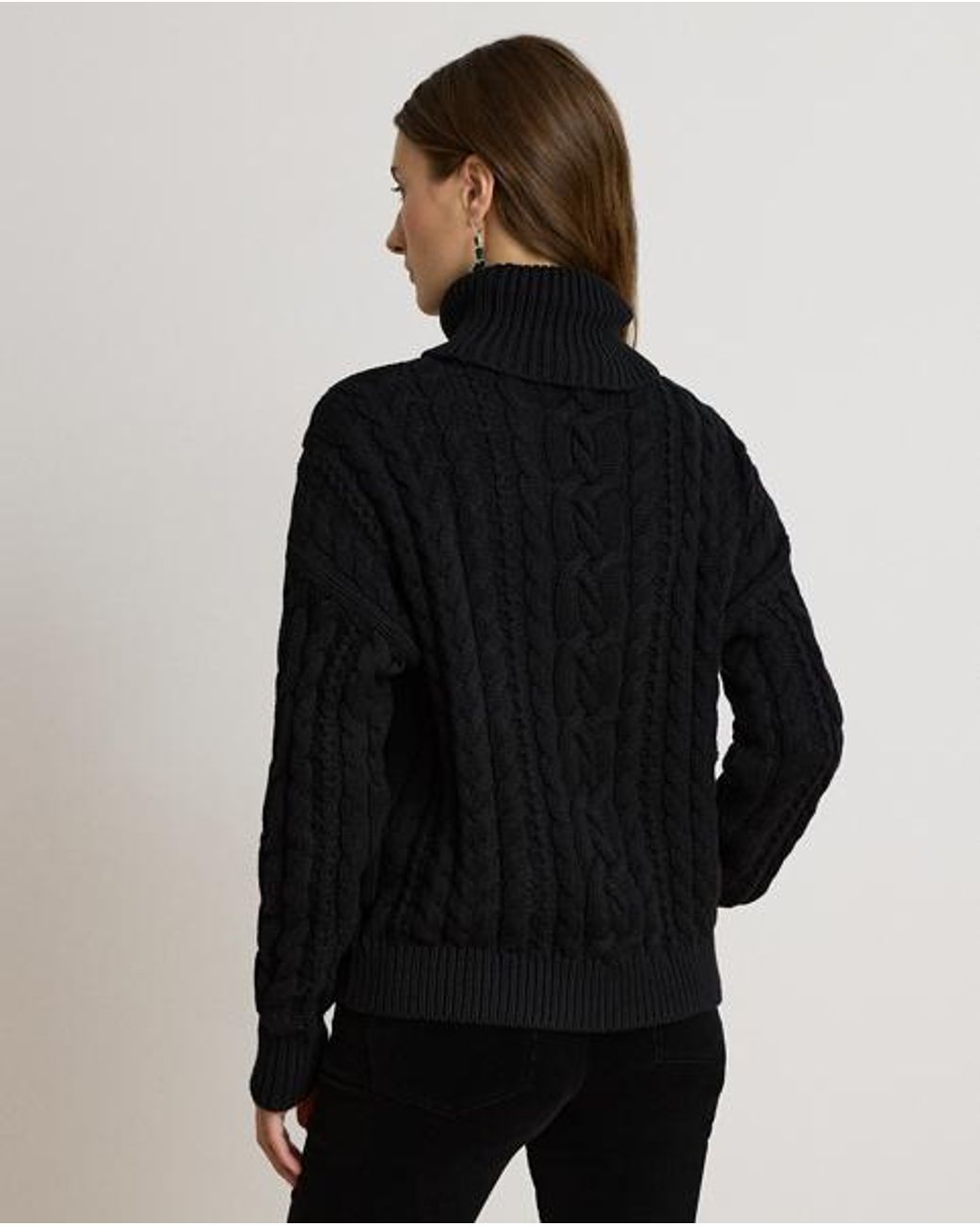 Ralph Lauren Black Cable-Knit Cotton Roll Neck Jumper