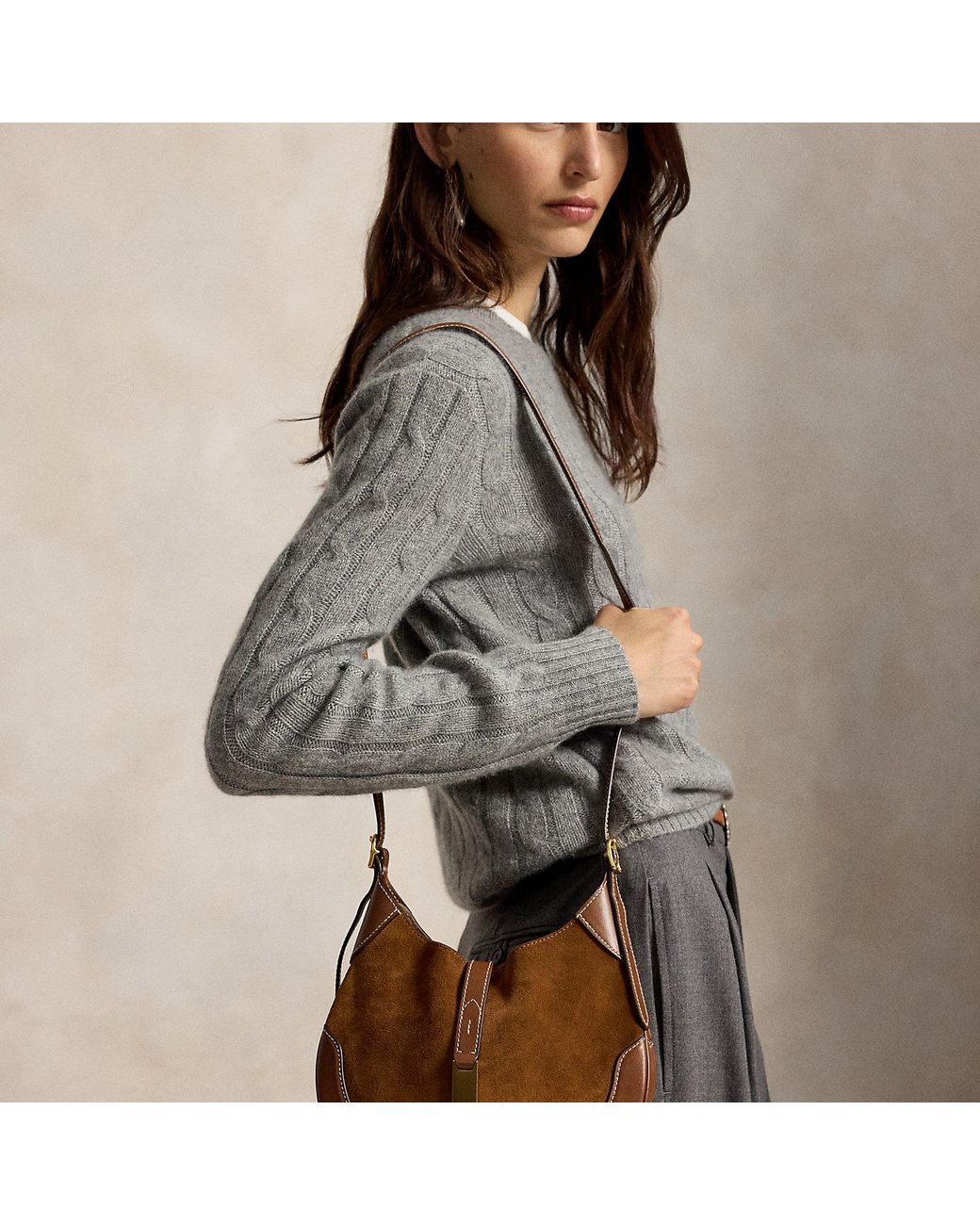 Polo Ralph Lauren Brown Small Polo Id Suede-Leather Shoulder Bag