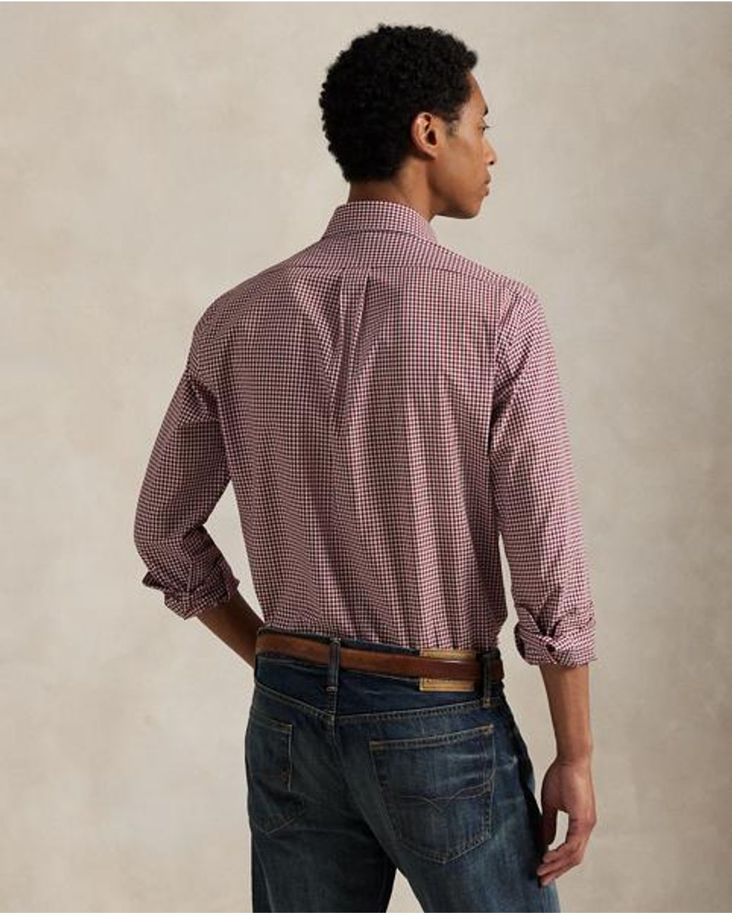 Polo Ralph Lauren Brown Custom Fit Gingham Stretch Poplin Shirt for men