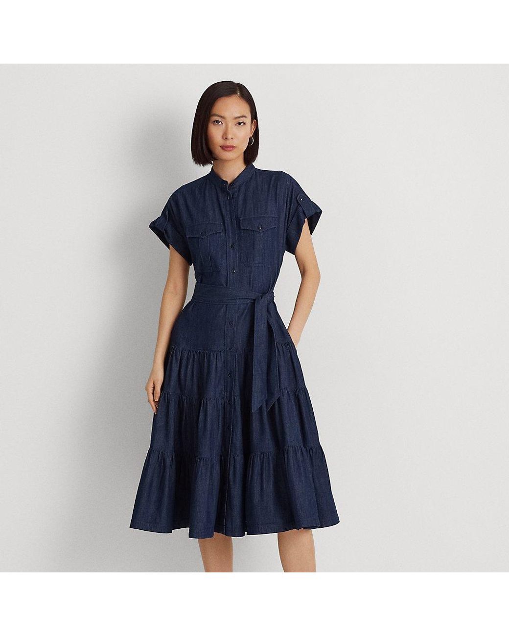 Lauren by Ralph Lauren Ralph Lauren Belted Denim Tiered Shirtdress in Blue Lyst