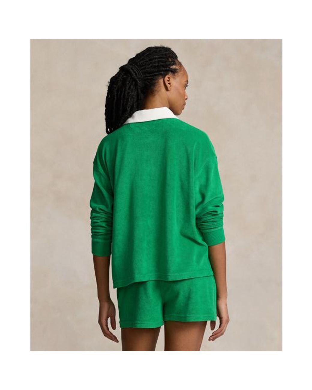 Ralph Lauren Cropped Terry Rugby Shirt in Green | Lyst UK
