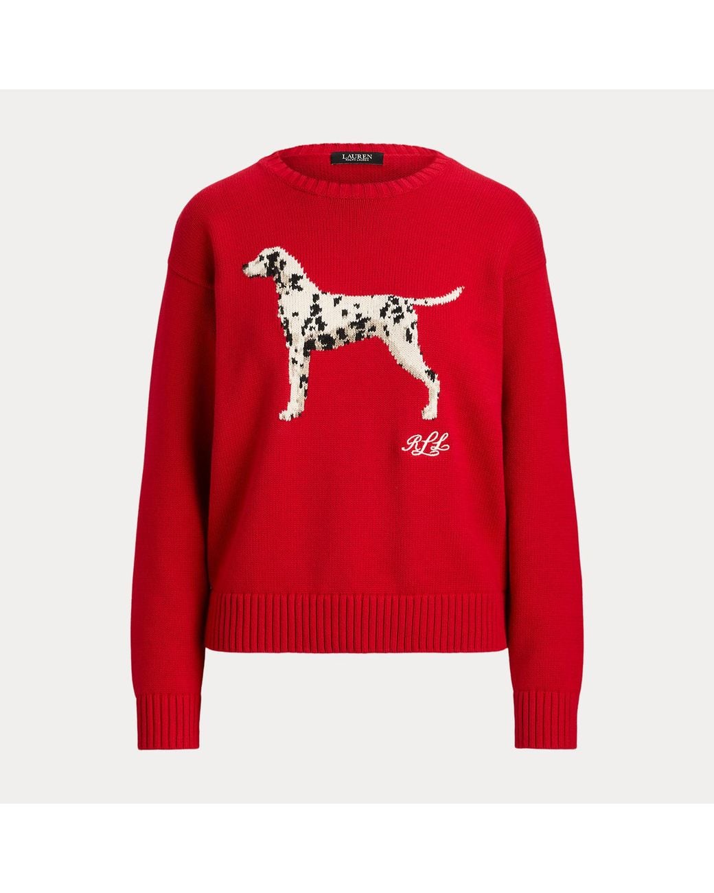 Ralph Lauren Red Intarsia-Knit Dalmatian Cotton Jumper