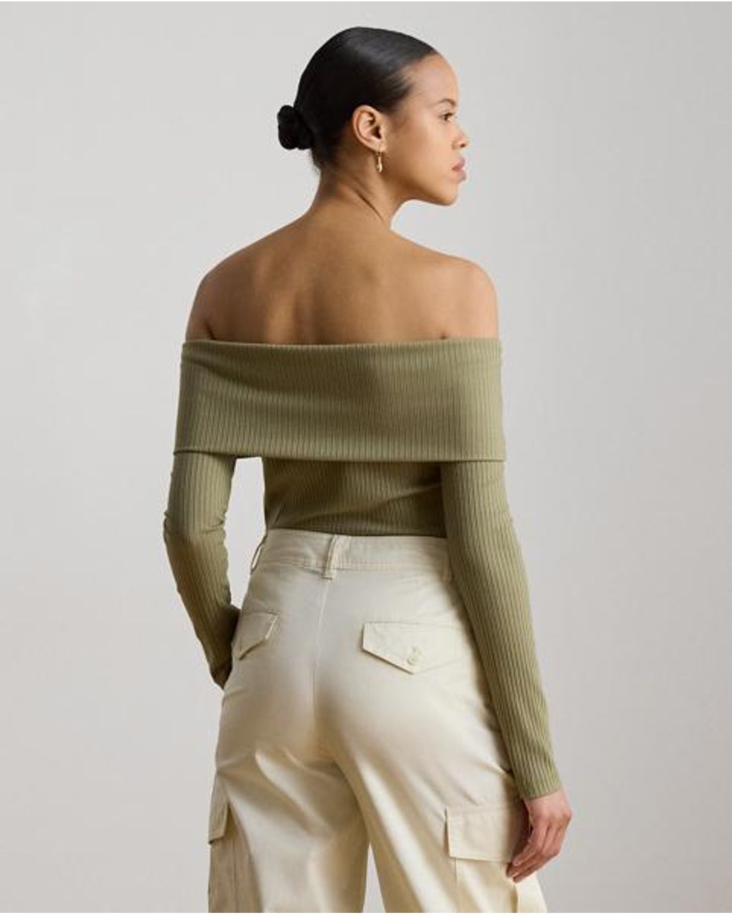 Ralph Lauren Green Rib-Knit Off-The-Shoulder Top