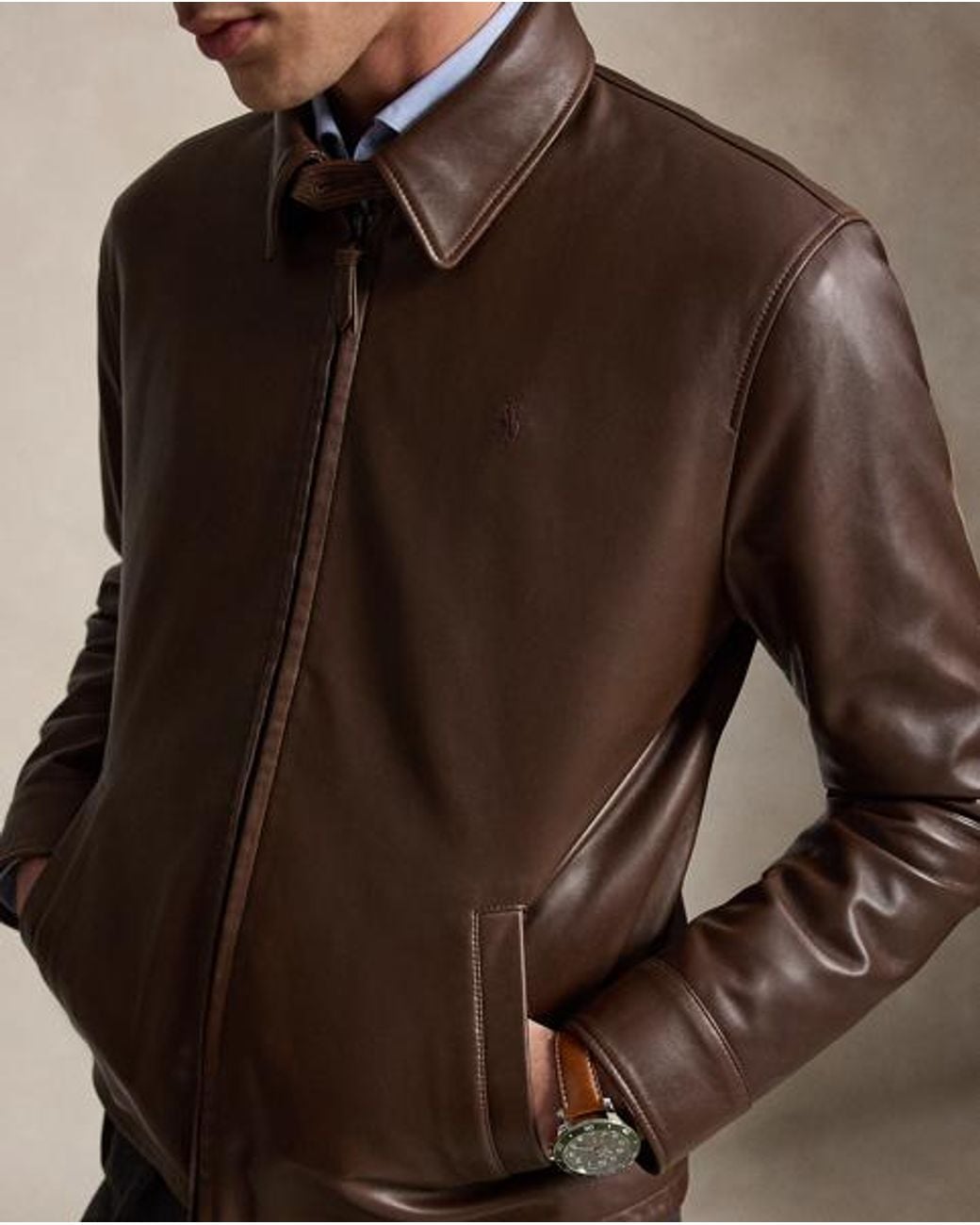Ralph Lauren Brown Lambskin Leather Jacket for men