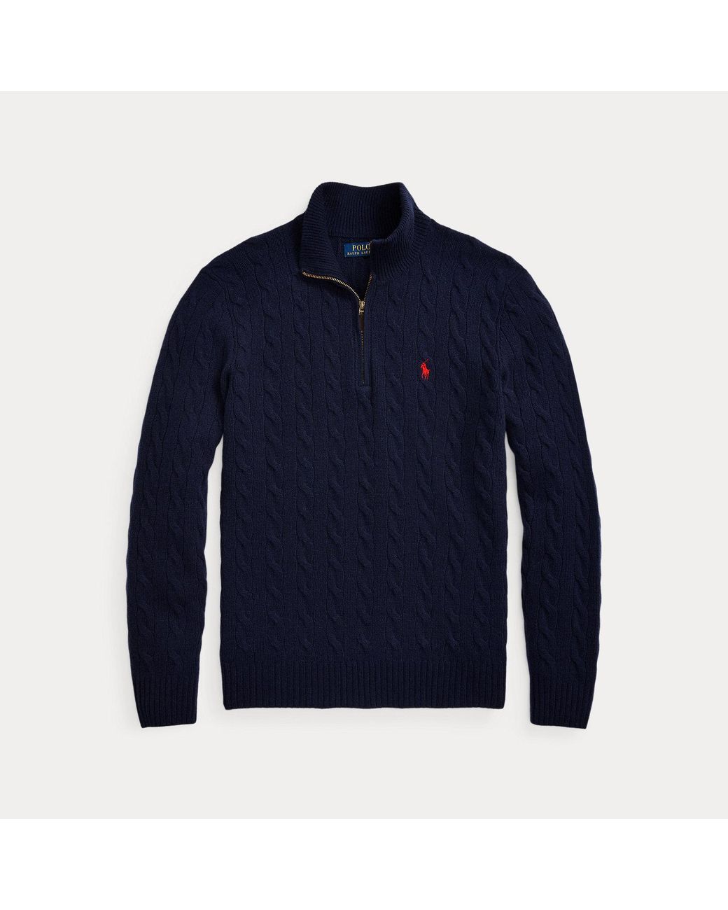 Polo Ralph Lauren Blue Cable-Knit Quarter-Zip Sweater for men