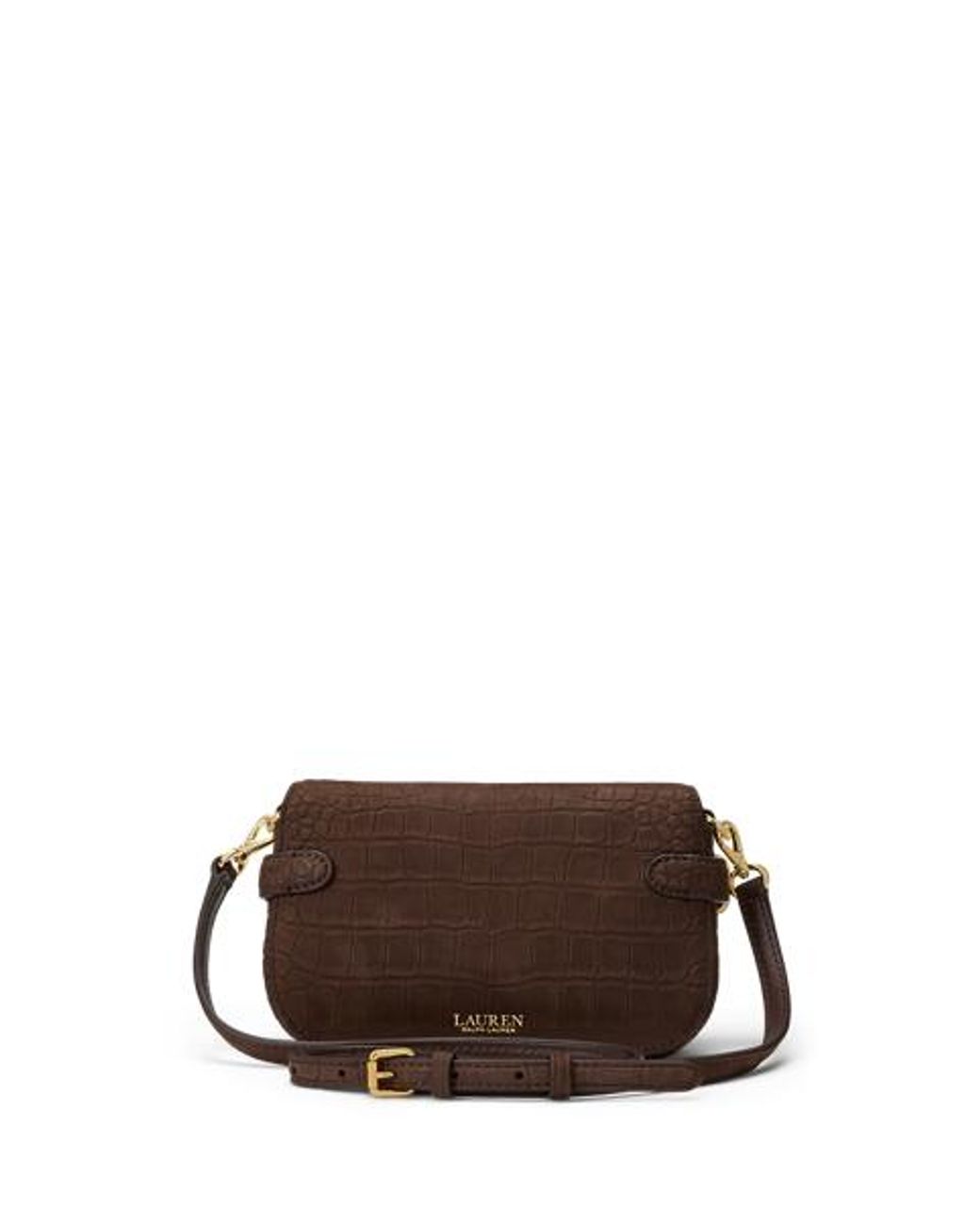 Ralph Lauren Black Croc-Embossed Small Blaike Crossbody Bag
