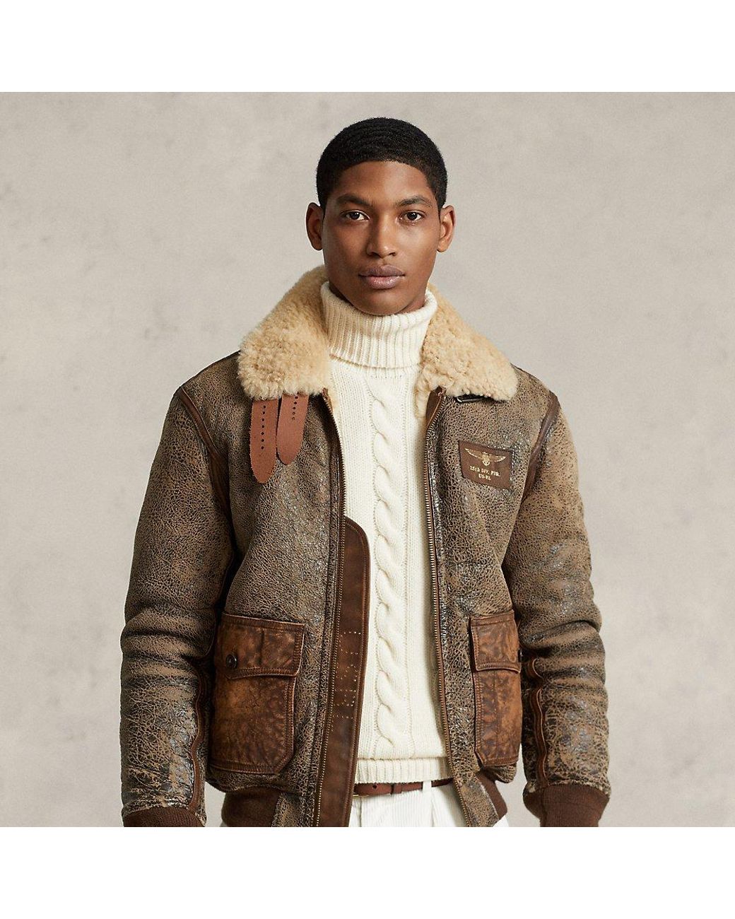 Ralph Lauren Leather-trim Shearling Bomber Jacket in Brown for Men | Lyst