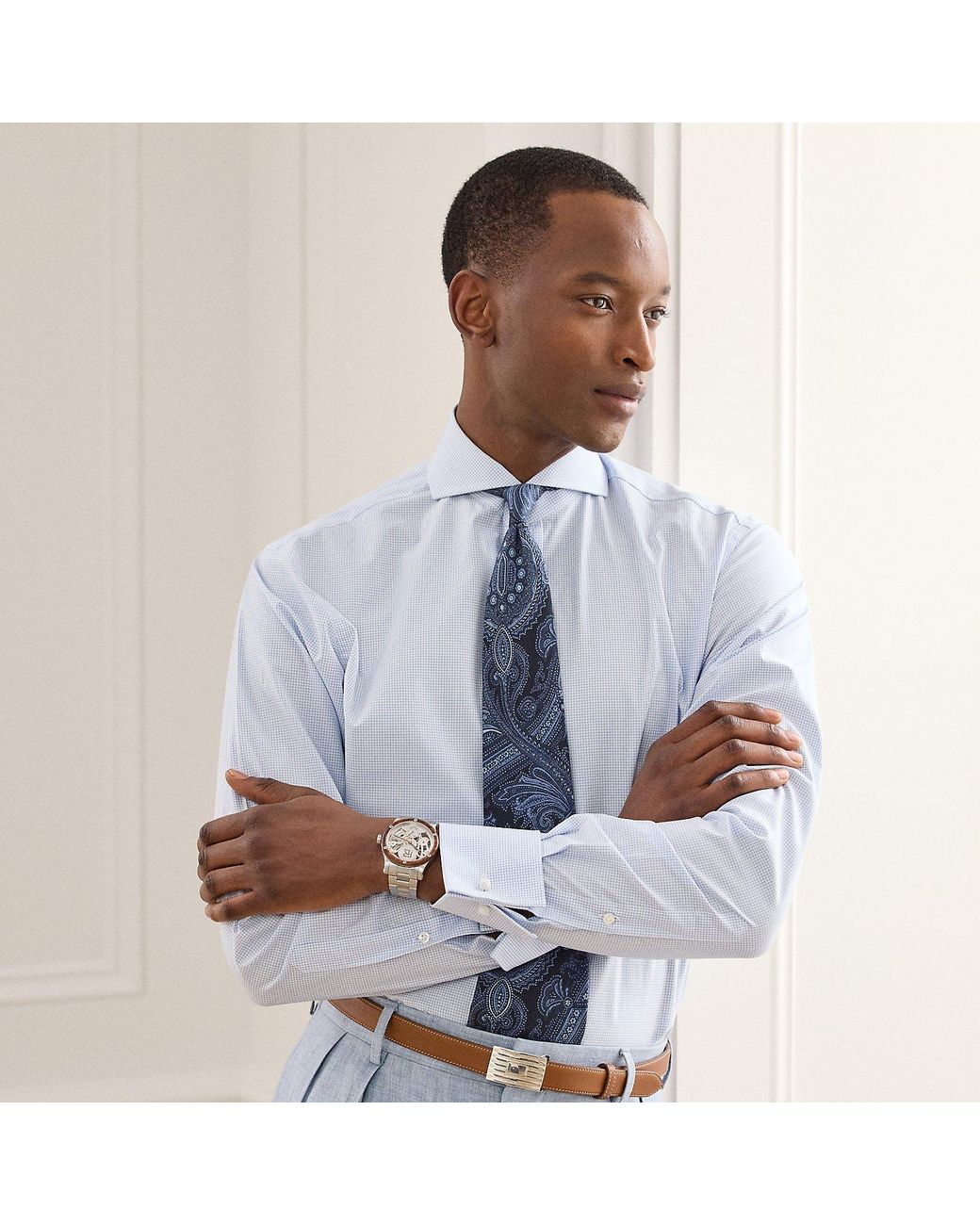 Ralph Lauren Blue Mini-Tattersall French Cuff Shirt for men