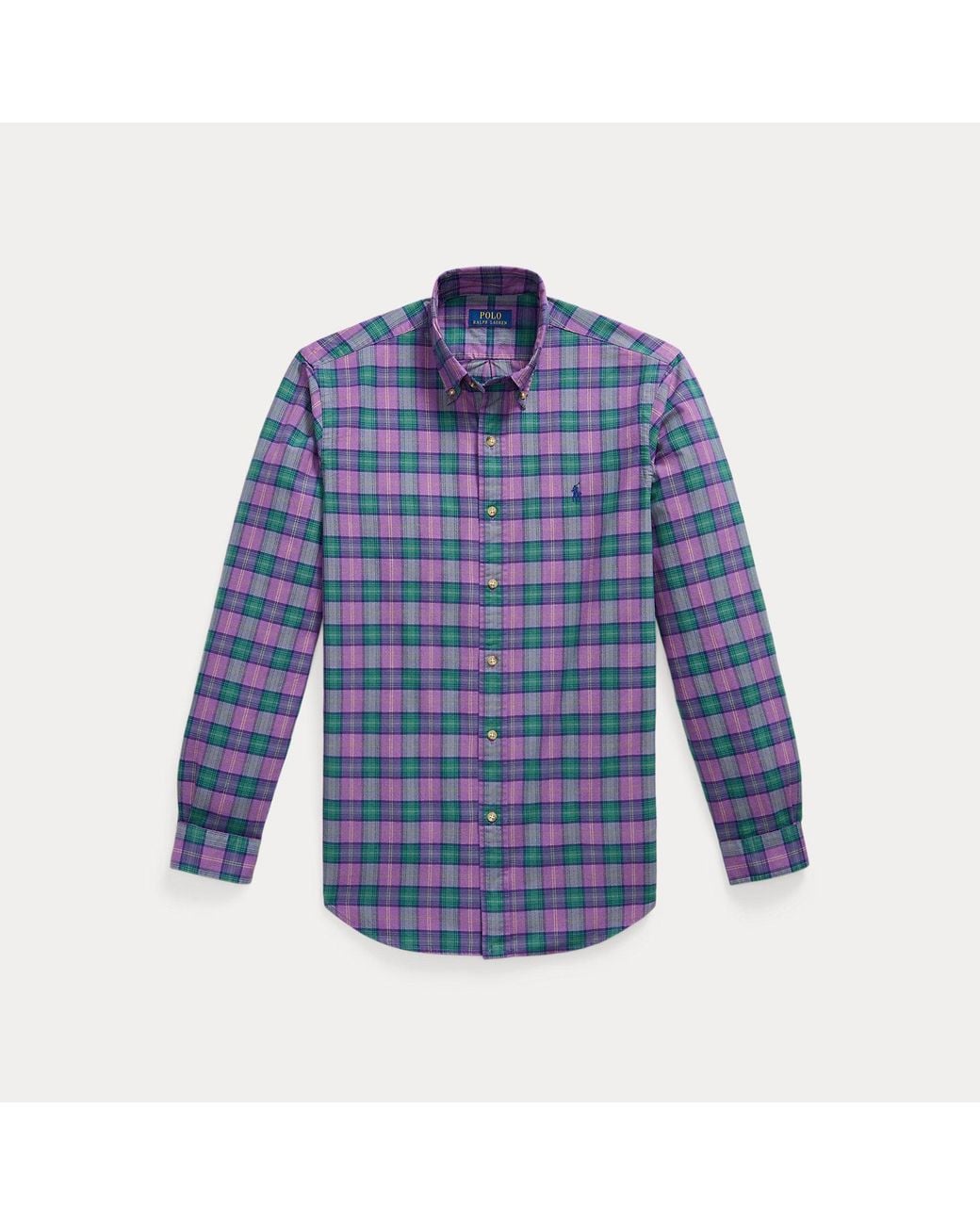 Polo Ralph Lauren Blue Custom Fit Plaid Oxford Shirt for men