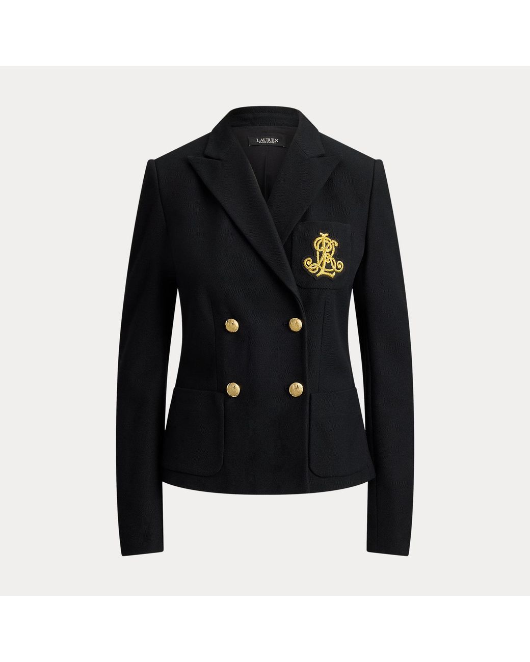 Ralph Lauren Black Double-Breasted Stretch Piqué Blazer