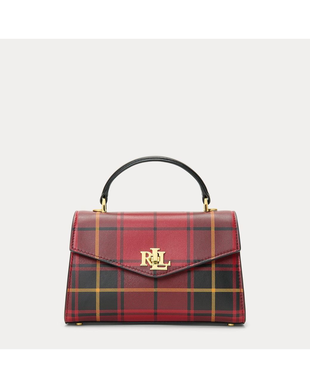 Ralph Lauren Red Plaid Leather Small Farrah Satchel