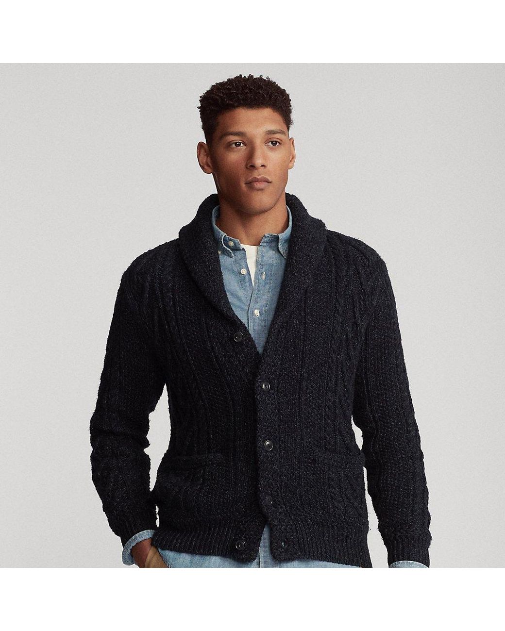 Polo Ralph Lauren Aran-knit Cotton-blend Shawl Cardigan for Men | Lyst