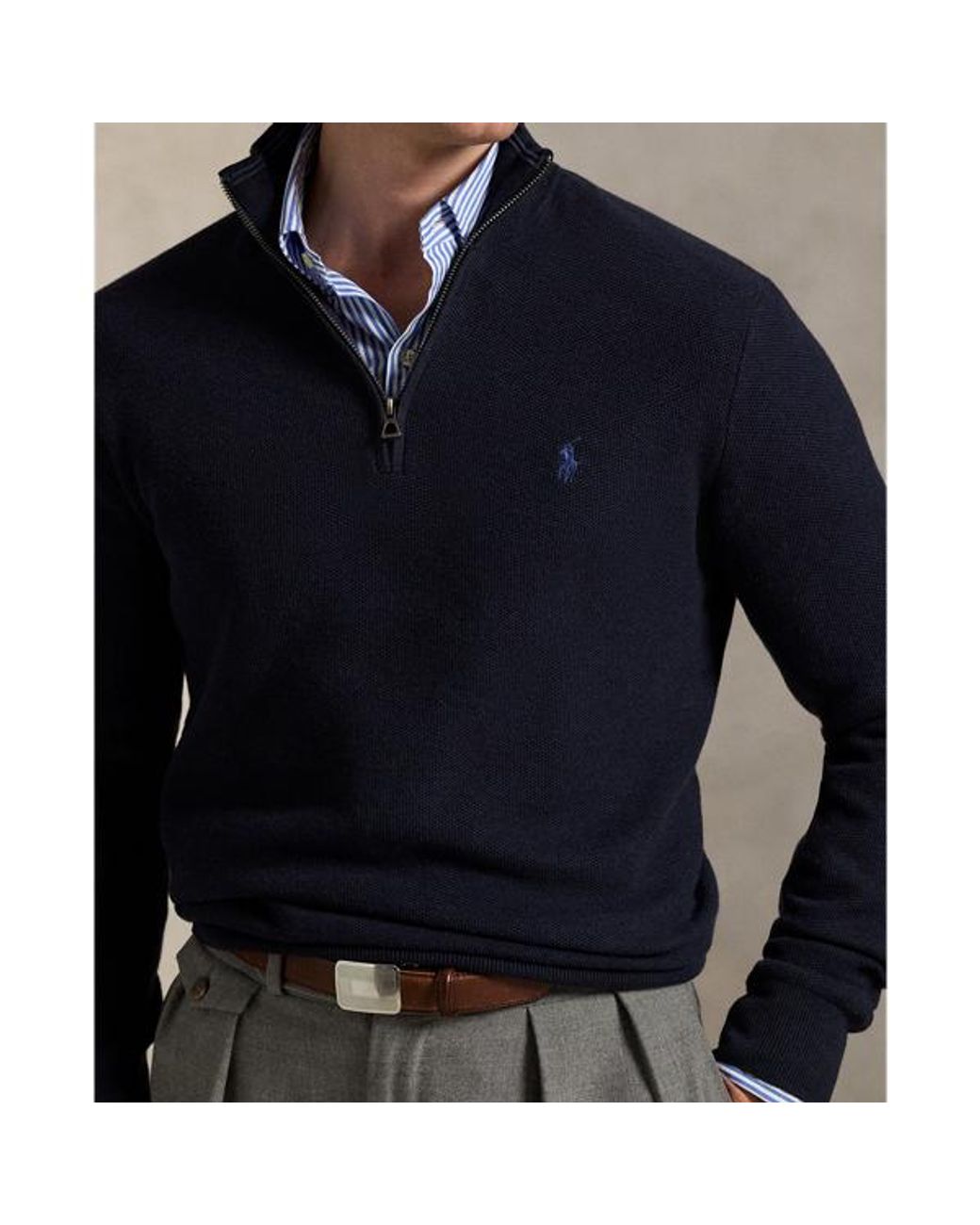 Polo Ralph Lauren Blue Mesh-Knit Cotton Quarter-Zip Sweater for men
