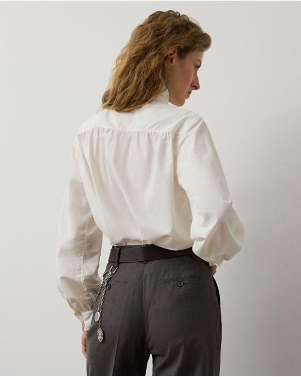 Ralph Lauren Natural Dara Tie-Neck Poplin Blouse