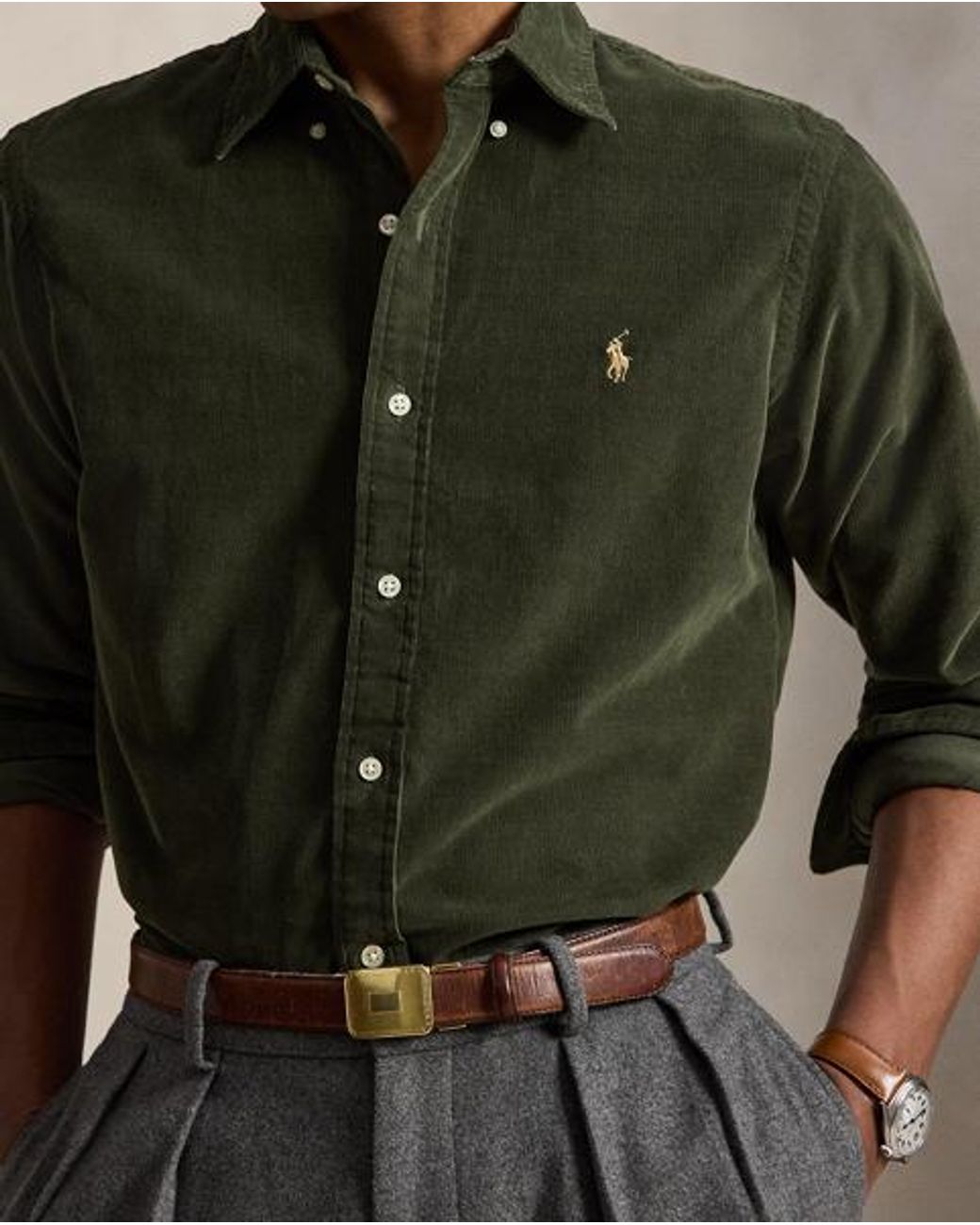 Polo Ralph Lauren Green Custom Fit Corduroy Shirt for men