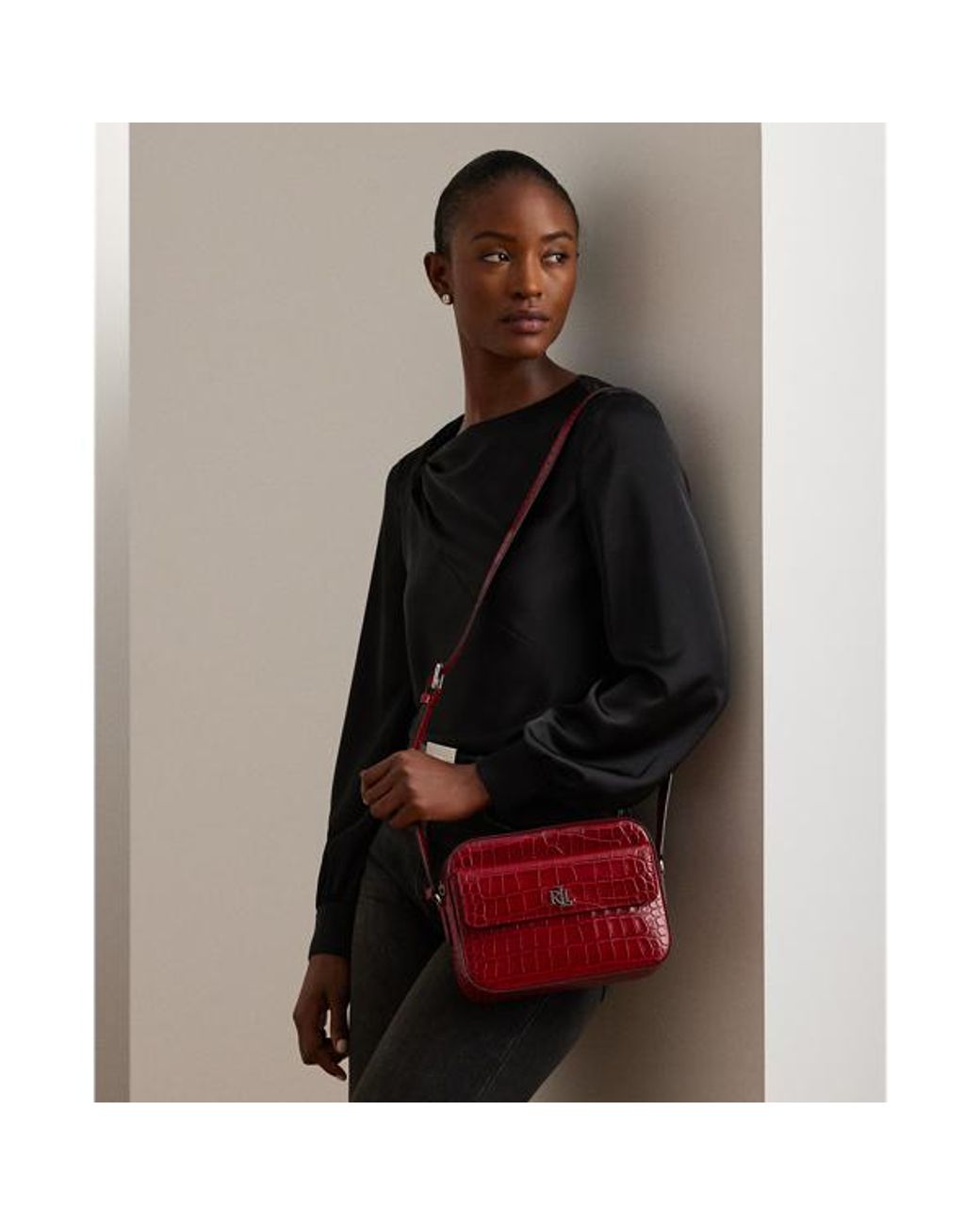 Ralph Lauren Croc embossed Medium Marcy Camera Bag in Red Lyst UK