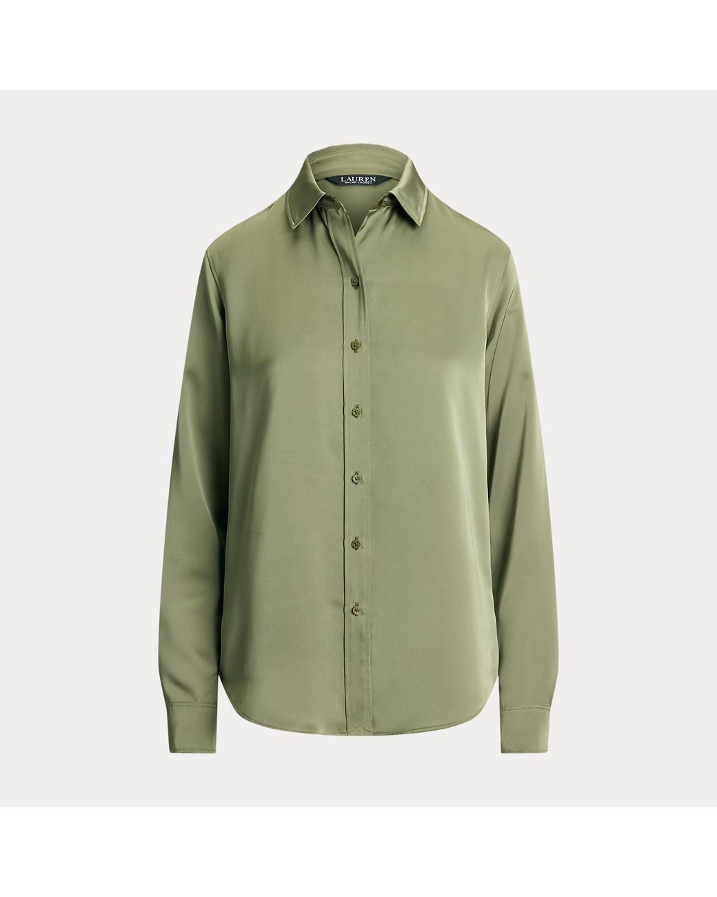 Ralph Lauren Green Classic Fit Satin Charmeuse Shirt