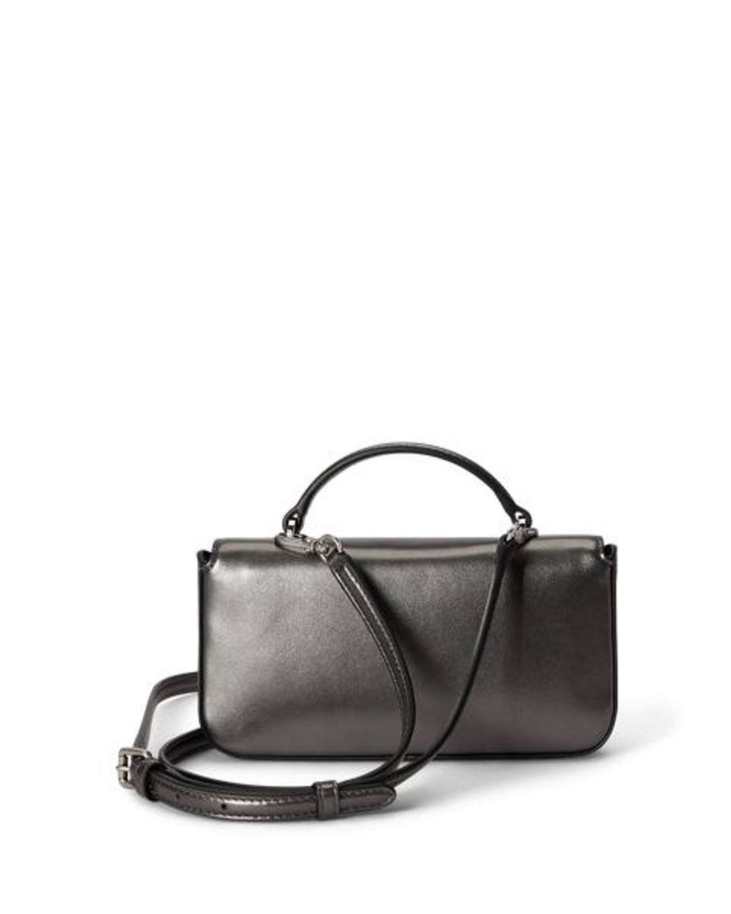 Ralph Lauren Black Metallic Leather Marcy Crossbody Wallet