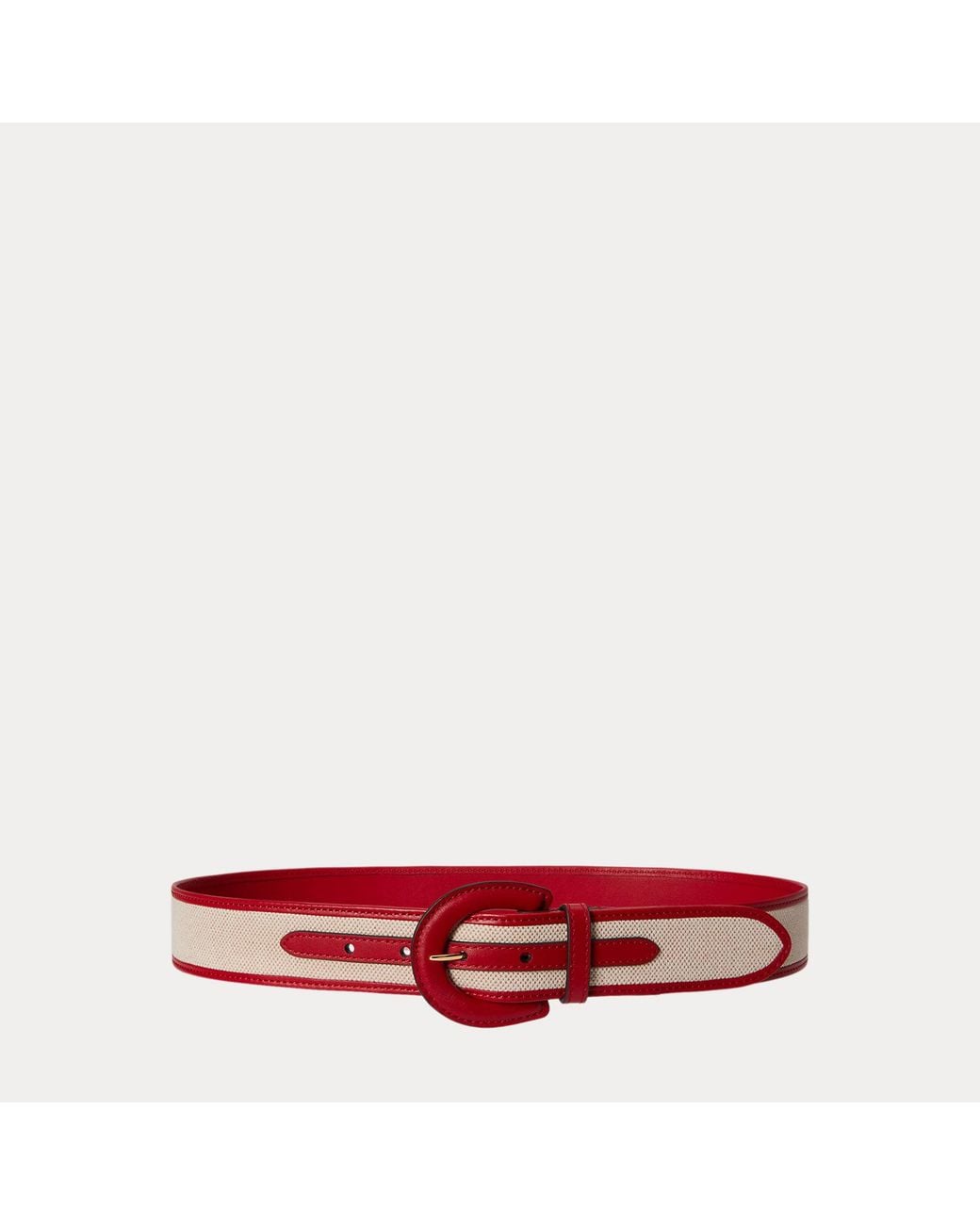 Ralph Lauren Crescent-Buckle Canvas-Leather Wide Belt in Red  display picture 3