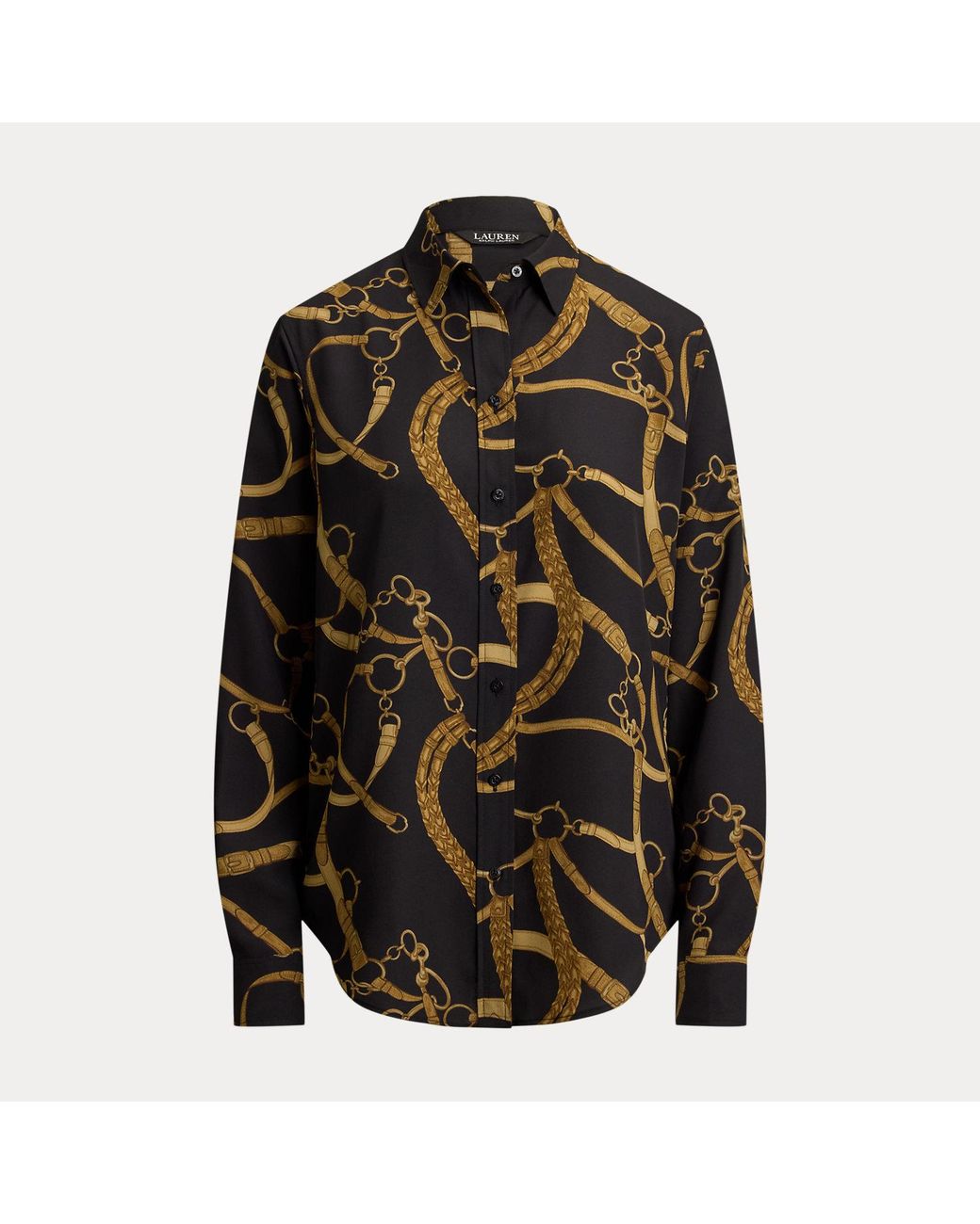 Ralph Lauren Black Classic Fit Belting-Print Crepe Shirt