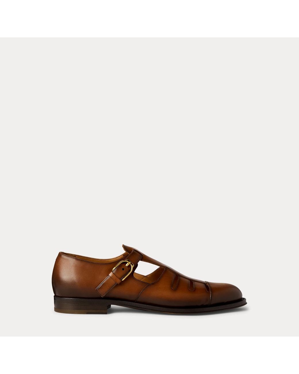 Ralph Lauren Brown Burnished Calfskin Fisherman Sandal for men