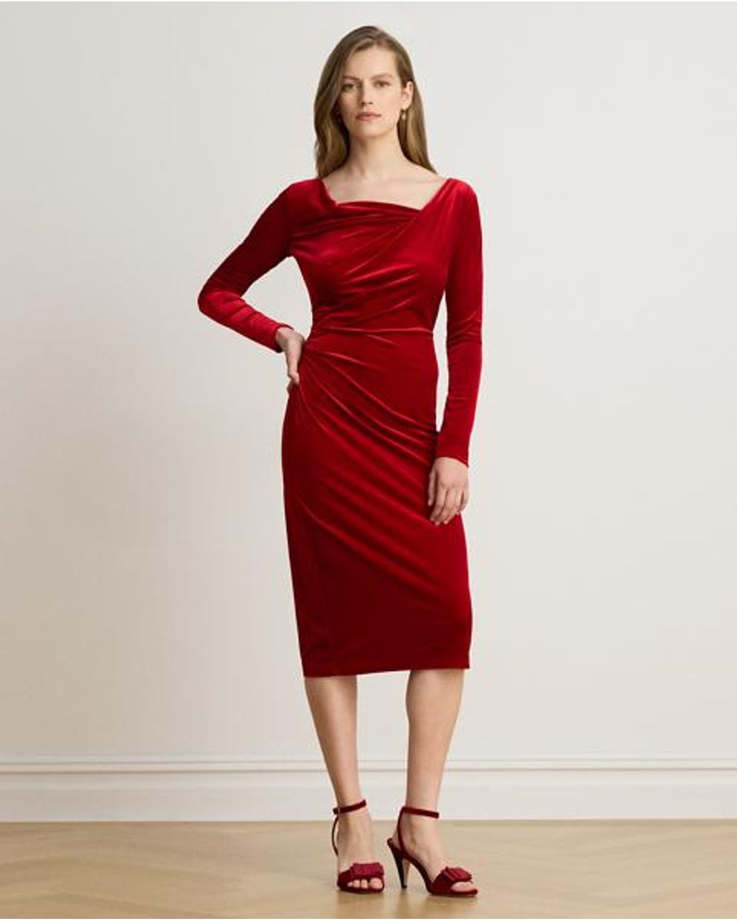 Ralph Lauren Red Long-Sleeve Velvet Dress