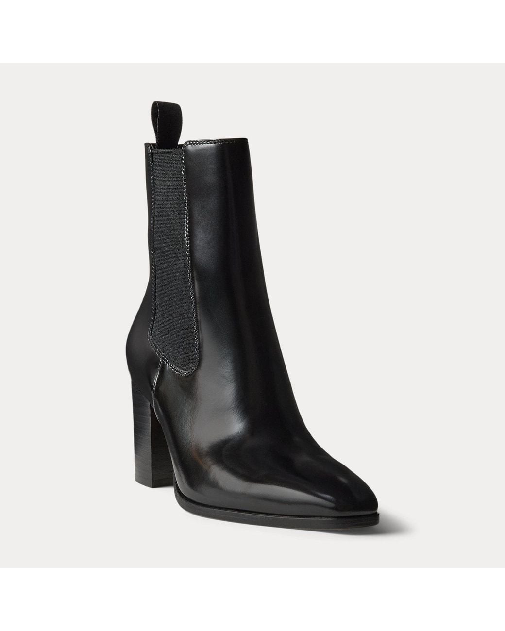Ralph Lauren Black Raelynn Glazed Leather Booties