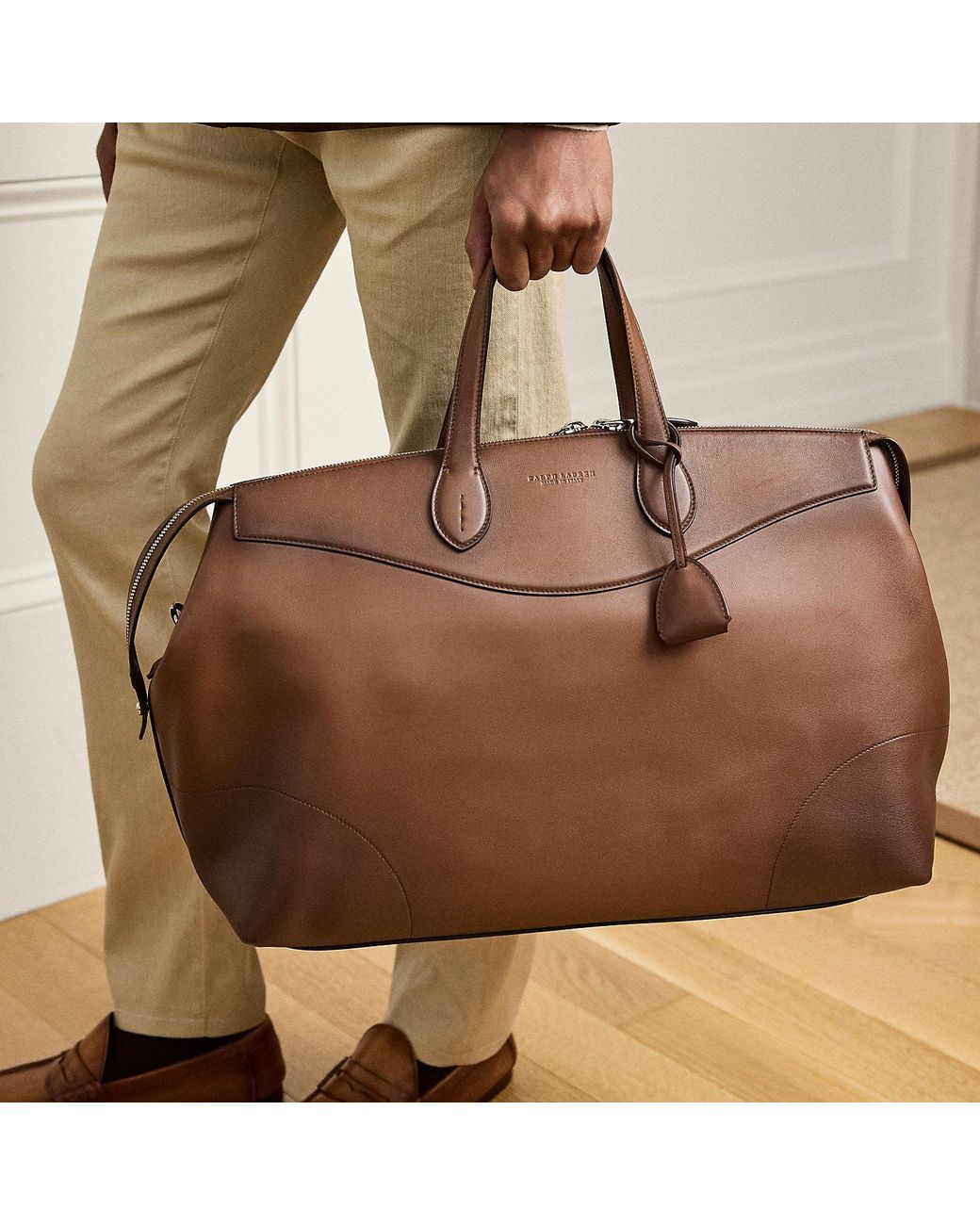 Ralph Lauren Brown Voyager Burnished Calfskin Duffel for men