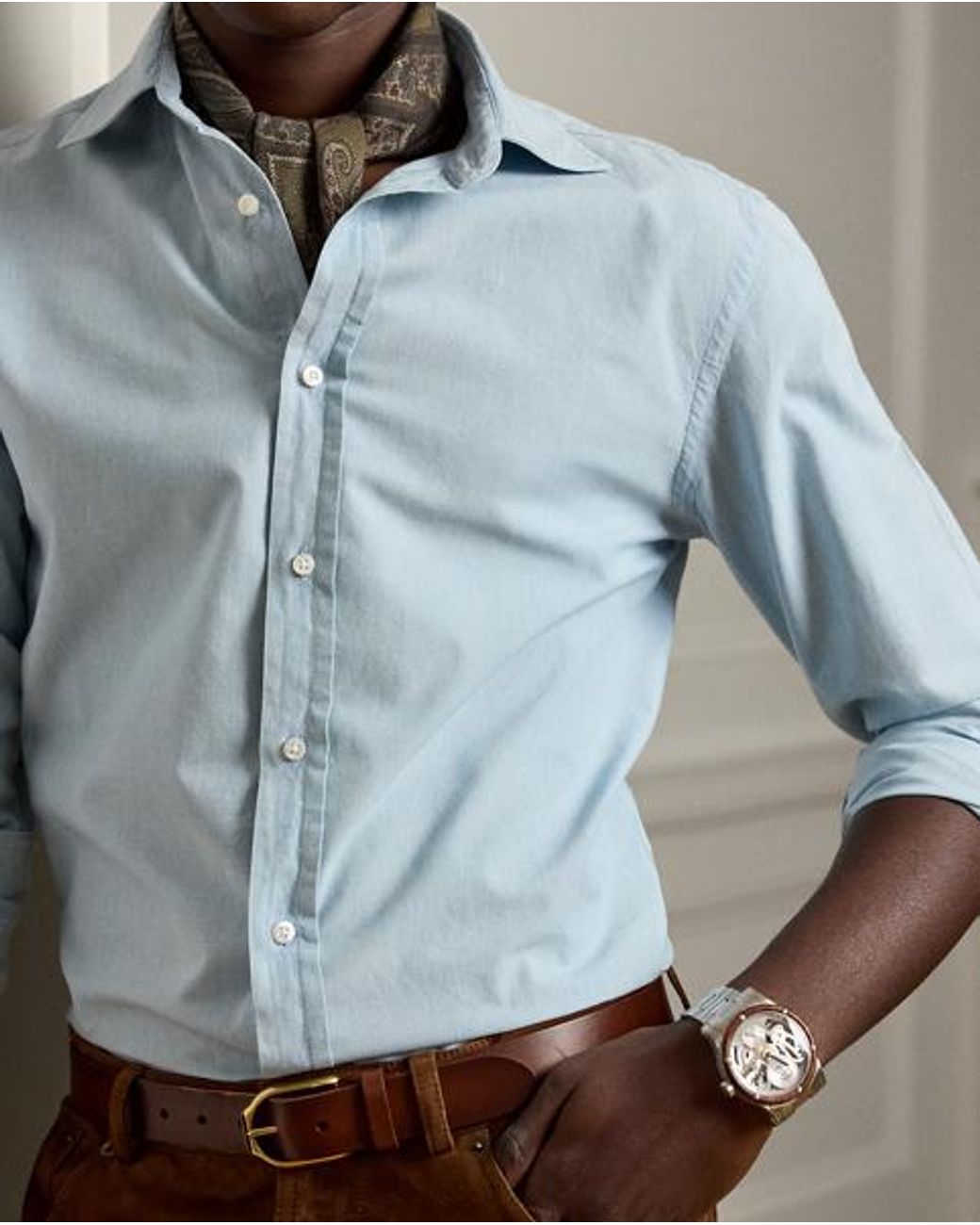Ralph Lauren Gray Washed Chambray Shirt for men