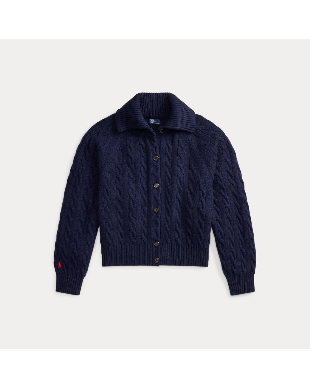 Polo Ralph Lauren Blue Cable Wool-Cashmere Collared Cardigan