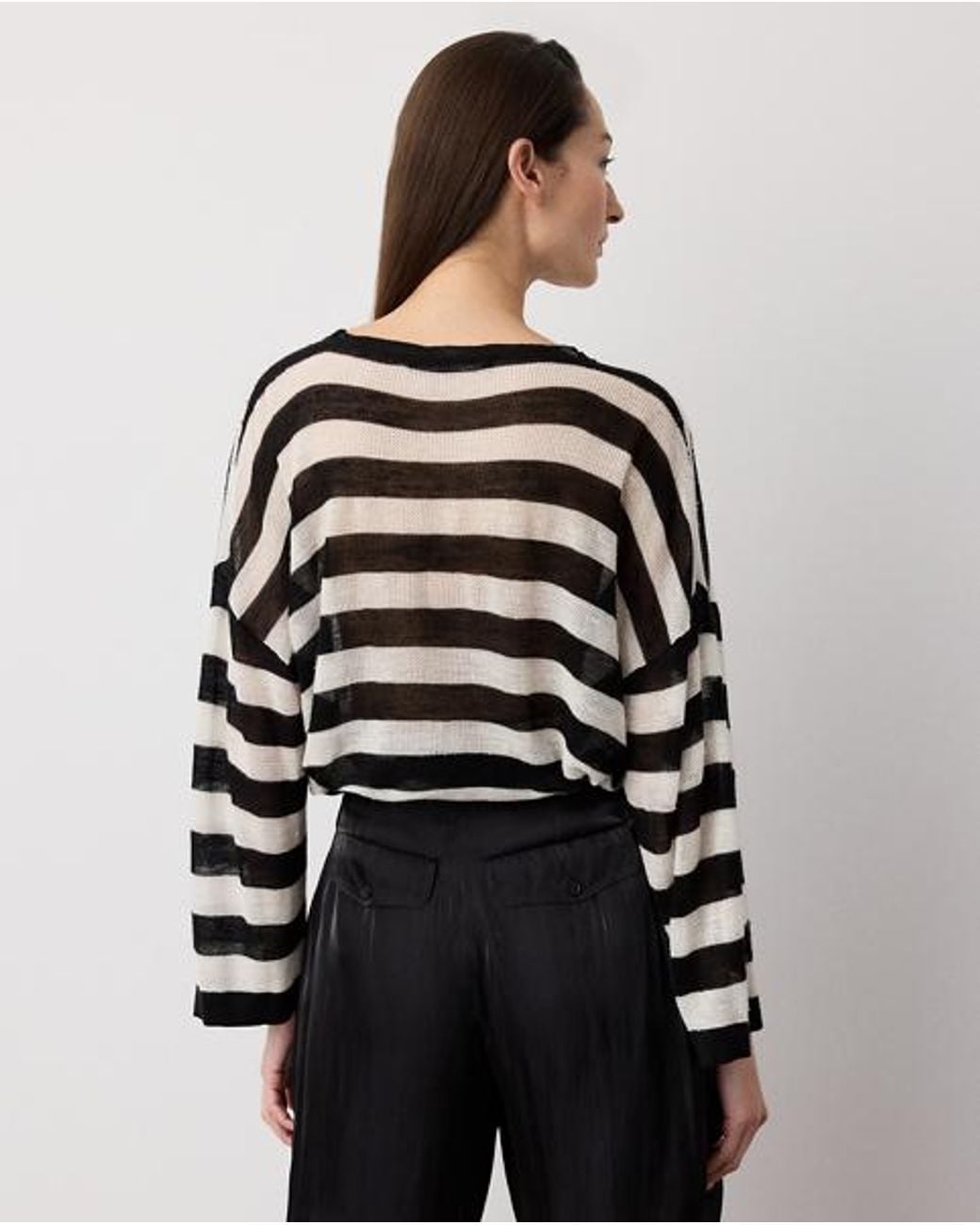 Ralph Lauren Black Striped Silk-Linen Crewneck Jumper